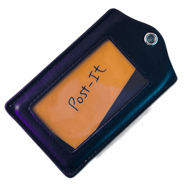 a post-it in a leather case